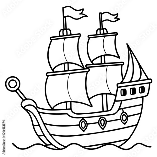 Pirate ship coloring page vector art illustration coloring book design 