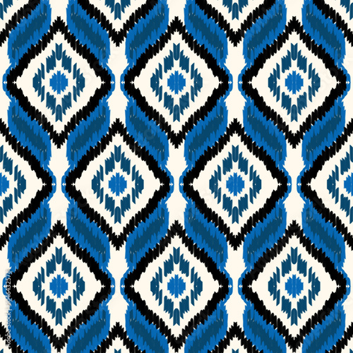 Ikat seamless pattern, geometric design, motif ethnic handmade, Ikat ethnic tribal, boho colors seamless wallpaper. Ethnic Ikat abstract background art,