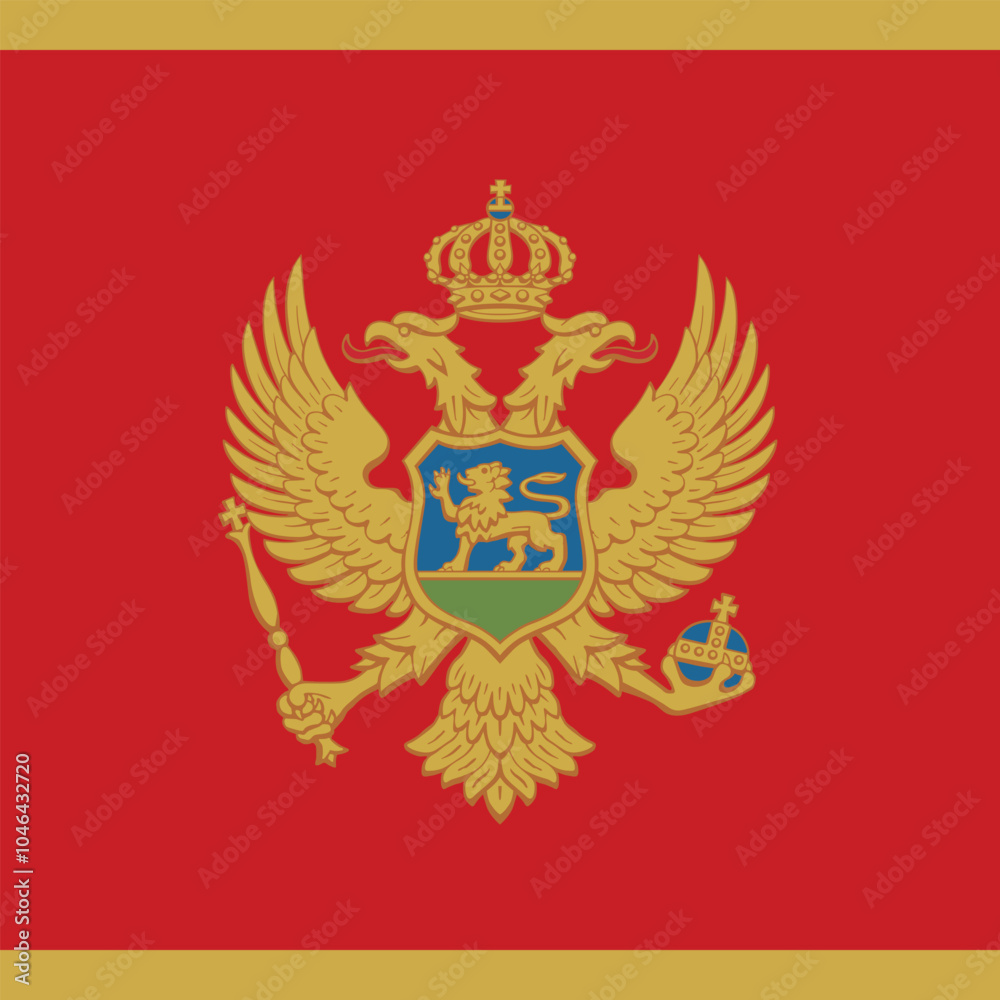 Square shaped national flag of the European country of MONTENEGRO Square shaped national flag of the European country of MONTENEGRO