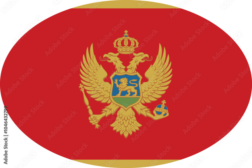 Oval shaped national flag of the European country of MONTENEGRO Oval shaped national flag of the European country of MONTENEGRO