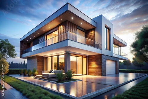 Modern 3D House Rendering on White Background - Long Exposure Architecture  Contemporary Design  Minimalist Style  Digital Illustration  Realistic Visualization  Home Concept  Architectural Model