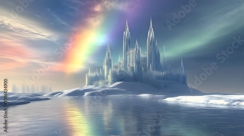 Rainbow Colored Ice Palace Reflection in Water