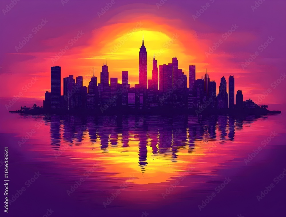 Fototapeta premium Vibrant Purple and Yellow Gradient City Skyline