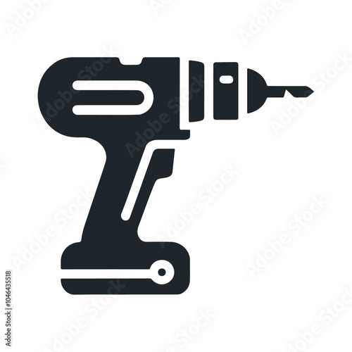 Black silhouette cordless drill driver vector icon design isolated on white