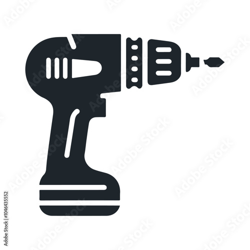 Black silhouette cordless drill driver vector icon design isolated on white