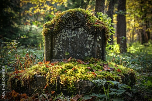 Ein alter mit Moos bewachsener Grabstein  photo