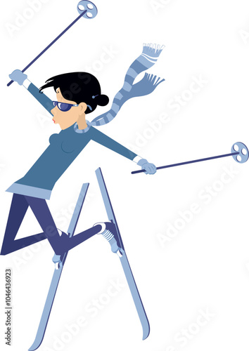 Skiing young woman. 
Winter sport. Young skier woman. Isolated on white background
