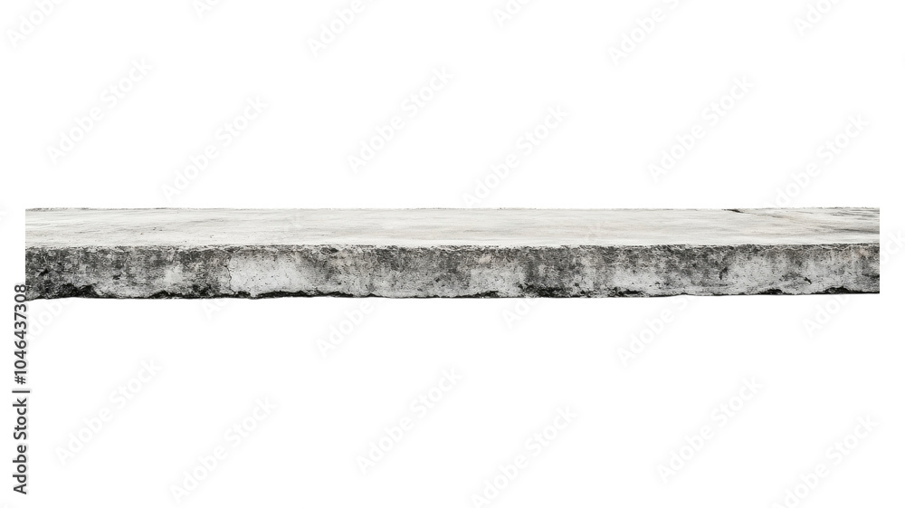 A close-up view of a weathered concrete ledge with uneven edges and a gray texture against a transparent background. A close-up view of a weathered concrete ledge with uneven edges and a gray texture against a transparent background.