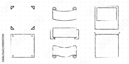 Set of Cute Hand drawn Doodle Banners and Ribbons isolated on white background for your Design. Bullet journal Ideas. Girly Stuff. Sticky Notes.