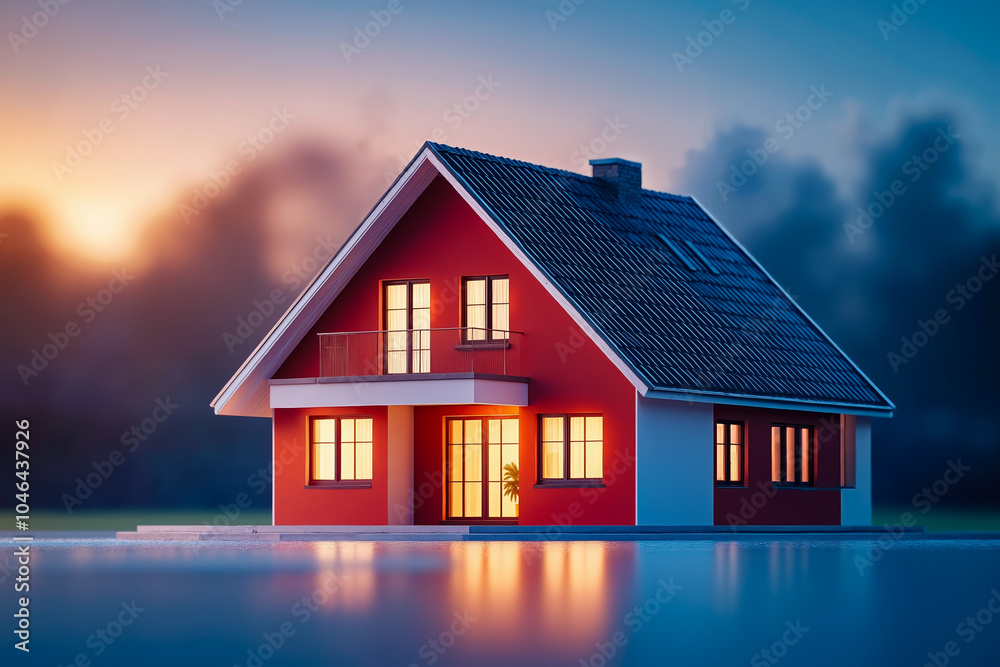 A small red house sitting on top of a body of water A small red house sitting on top of a body of water