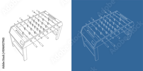 foosball vector table. football or soccer game technical drawing blueprints line drawings isolated on transparent background