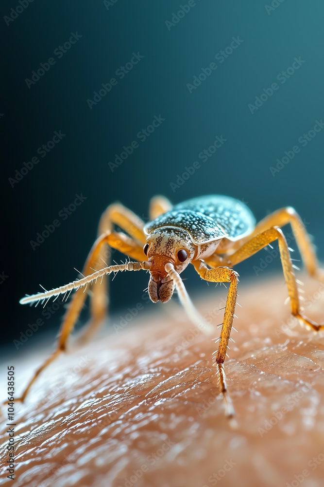 Fototapeta premium Close-up study of a tiny insect exploring the fascinating world of microfauna on human skin