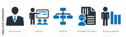 A set of 5 business icons as businessman, lecture, hierarchy