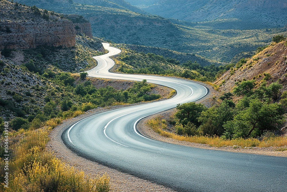 Curving, winding road on a white background. Curving, winding road on a white background.