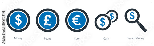 A set of 5 business icons as money, pound, euro