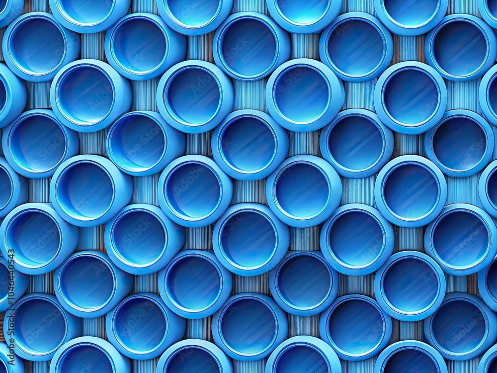 Seamless Pattern of Round Blue Plastic Pipes for Industrial Design and Decorative Use in Contemporary Architecture and Design Projects, Ideal for Creative Textile Patterns and Graphics