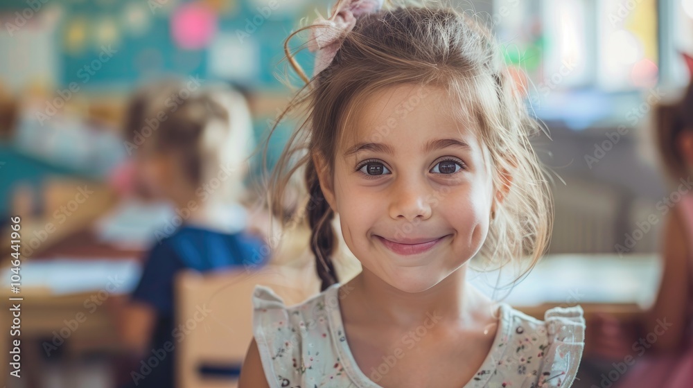 Smiling little girl in classroom. Smiling little girl in classroom.