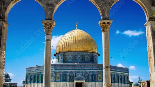 The Dome of the Rock, an Islamic shrine on the Temple Mount in Jerusalem, Israel
Al Aqsa golden dome of the rock, Jerusalem. Beautiful architectural details of Old City of Jerusalem. Palestine. 