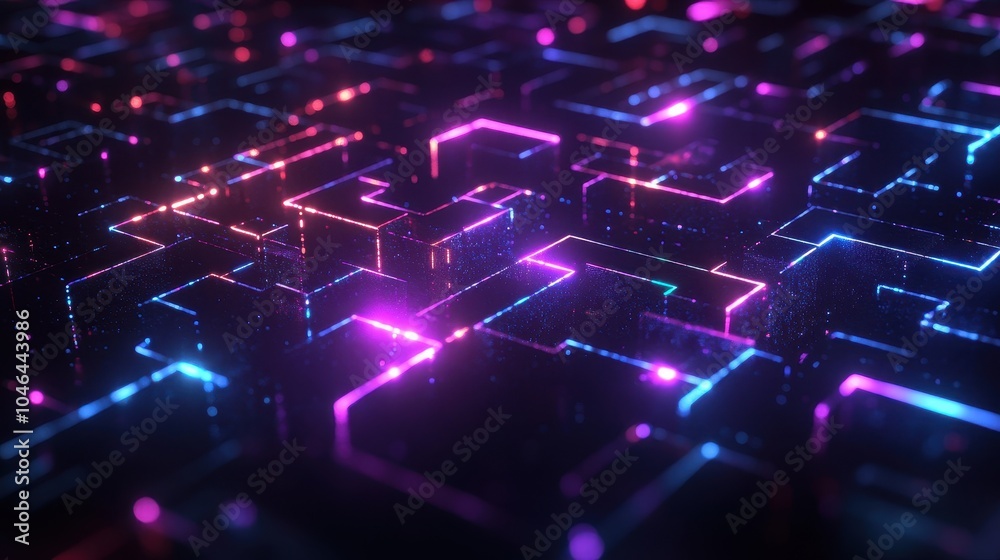 Explore a multi-dimensional maze with glowing paths guiding the way through a vibrant, surreal landscape. Explore a multi-dimensional maze with glowing paths guiding the way through a vibrant, surreal landscape.