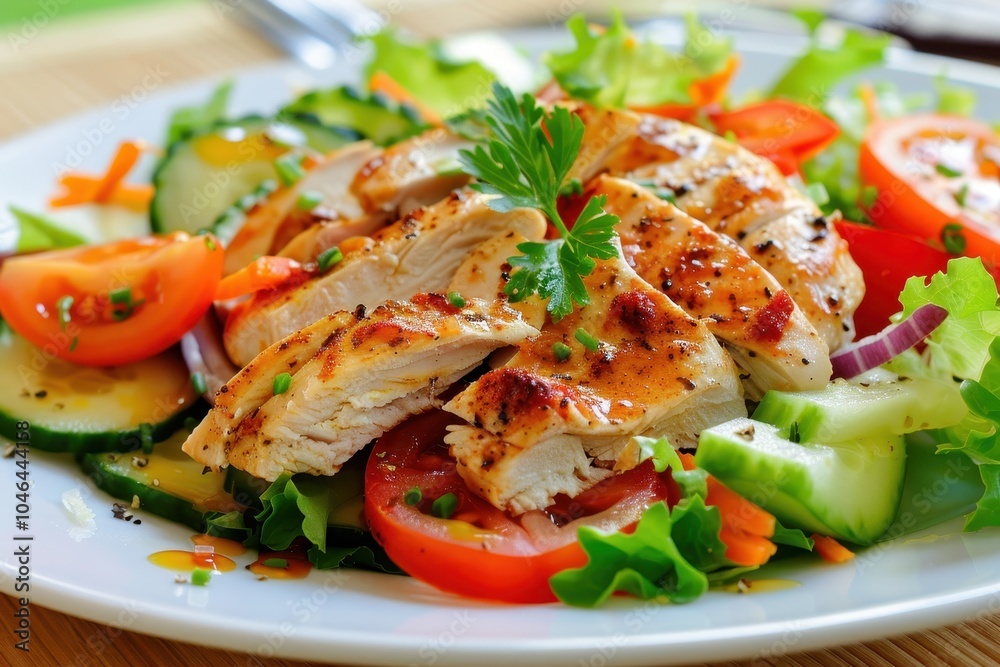 Combine chicken salad with dressing on plate Combine chicken salad with dressing on plate