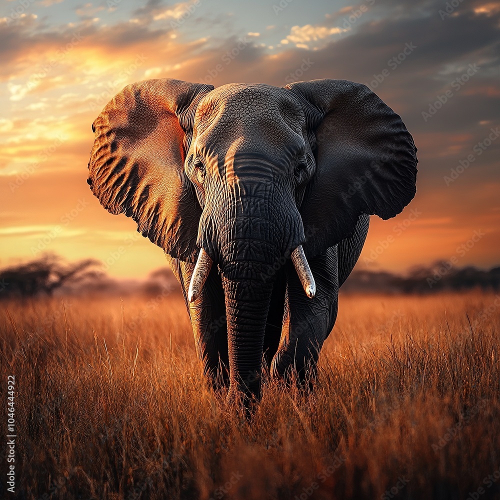 Fototapeta premium Create a photorealistic image of a majestic African elephant in its natural habitat.