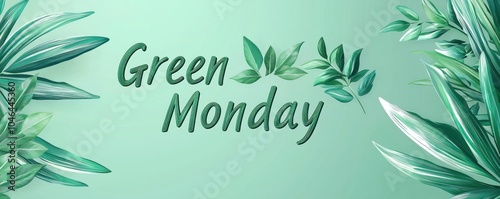 Wallpaper Mural Eco-friendly minimalist background for Green Monday concept. A serene design featuring the text "Green Monday" surrounded by leafy elements creating a fresh and vibrant atmosphere Torontodigital.ca