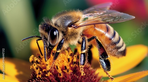 Honeybee Pollinating a Vibrant Flower Close Up