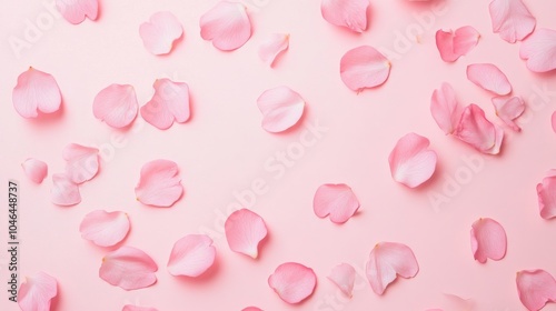 Photo of, Pink background with delicate cherry blossom petals floating for design, banner template