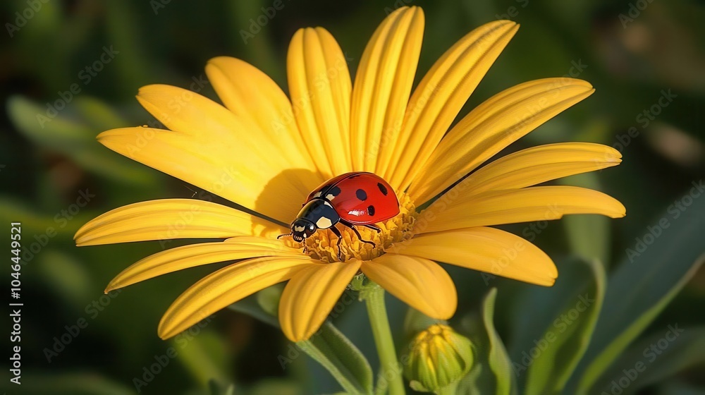 Vibrant Ladybug Crawling on Bright Flower Petals Vibrant Ladybug Crawling on Bright Flower Petals