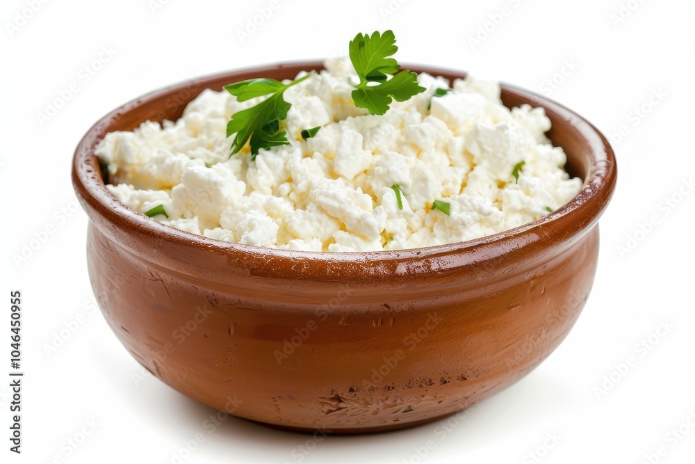 Fresh homemade ricotta cheese in a white bowl on white background Fresh homemade ricotta cheese in a white bowl on white background