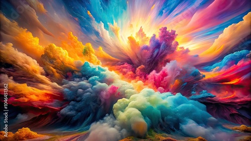 Wallpaper Mural Vibrant Explosion of Colors in Surreal Photography - Abstract Art, Colorful Imagery, Dreamlike Landscapes, Psychedelic Visuals, Fantasy Scenes, Eye-Catching Designs, Bright Hues, Creative Expression Torontodigital.ca