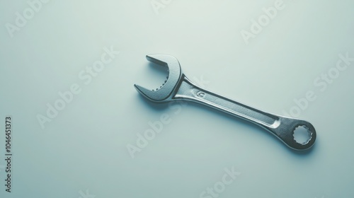 A single wrench placed on a white background, minimalist style with soft shadows, symbolizing essential equipment