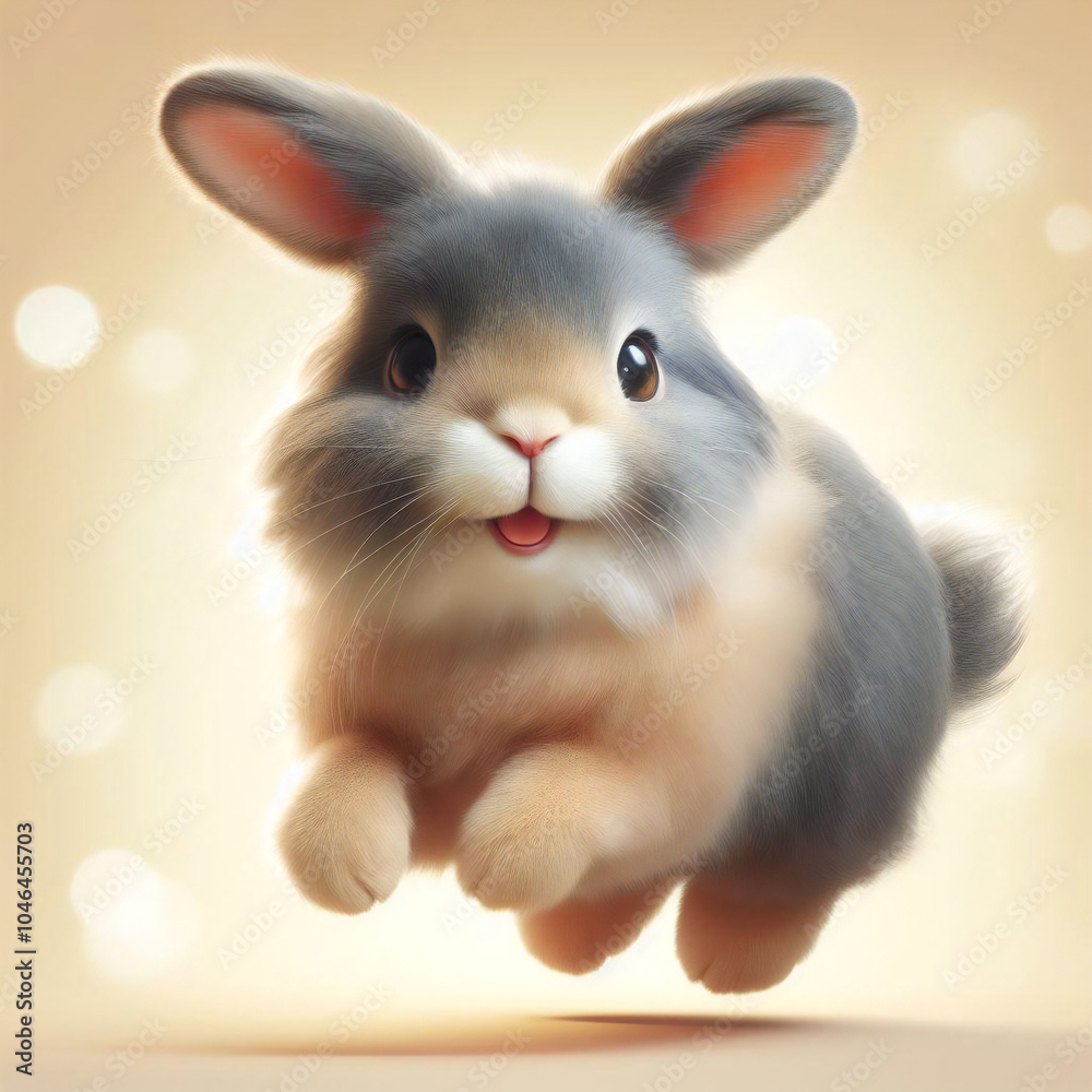 Obraz premium うさぎがこちらを見て可愛く跳ねているイラスト