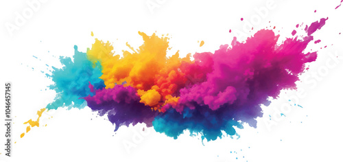 Multicolor powder explosion on White background. Colored cloud. Colorful dust explode. Paint Holi. colorful rainbow Holi paint color powder explosion with bright colors isolated white background.	