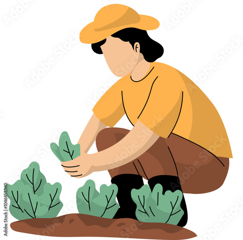 Vector Illustration of Farmer Grows Vegetable