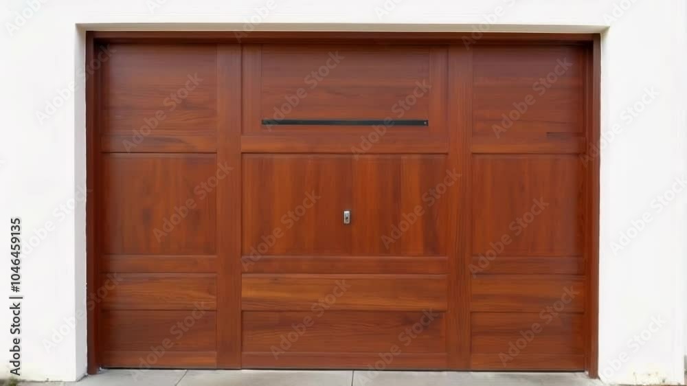 A modern wooden door showcases sleek design and craftsmanship, presenting a warm and inviting entrance to a residential space.