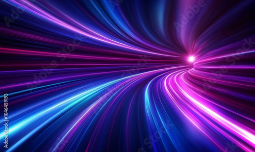 Neon futuristic flashes on black background. Motion light lines backdrop. For banner, postcard, illustration. Blur neon light. Lens flare overlay. Bokeh fluorescent flash gleam.