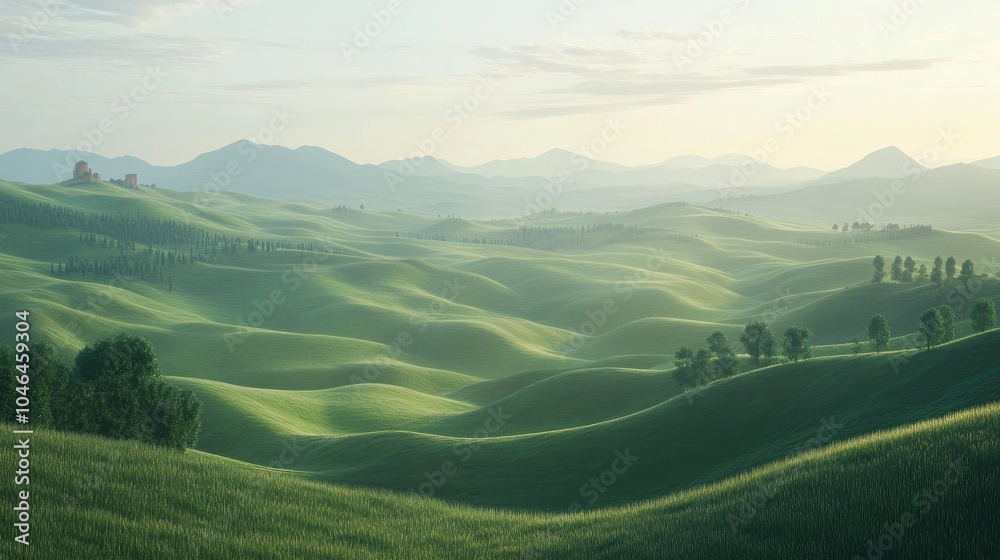 Serene Green Hills Under Soft Morning Light