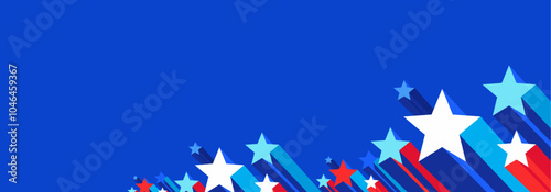 Modern simple blue red stars patriotic border design USA 
for Veterans day, Christmas, New year, 4th of July, 
Independence day, labor day, celebration background card, banner, email signature, flyer