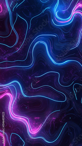 Neon futuristic flashes on black background. Motion light lines backdrop. For banner, postcard, illustration. Blur neon light. Lens flare overlay. Bokeh fluorescent flash gleam.
