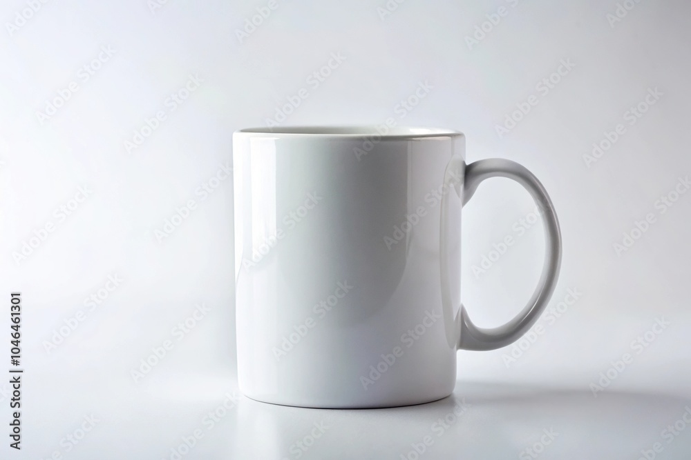 Empty white coffee mug mockup on tilted white background Empty white coffee mug mockup on tilted white background
