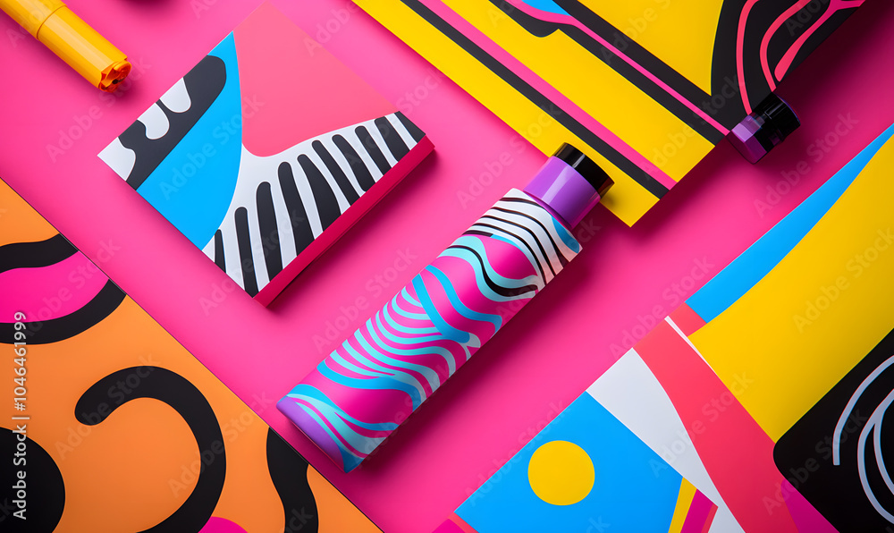 Modern Beauty Concepts: Women in Dynamic Urban and Natural Environments, Featuring Bold Geometric Designs and Retro Album Cover Inspirations