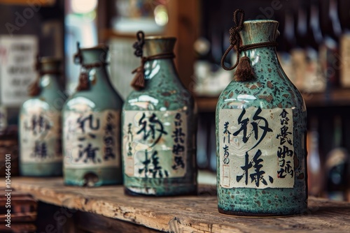 Japanese sake a traditional alcoholic drink made from rice and labeled Sake