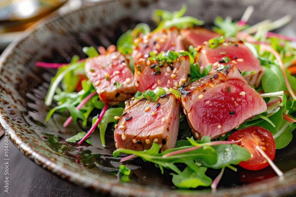 Japanese salad with grilled tuna steak Japanese salad with grilled tuna steak