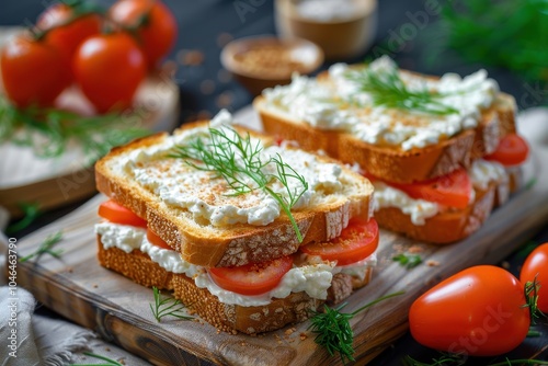 Kaisers with cream cheese sandwiches photo