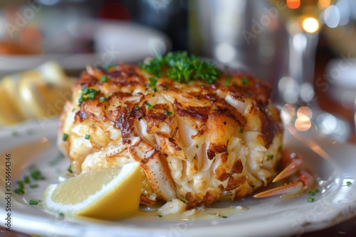 Large Maryland crab cake made with jumbo lump crab meat photo