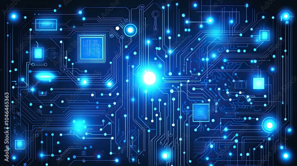 Obraz premium Abstract Digital Circuit Board with Glowing Elements