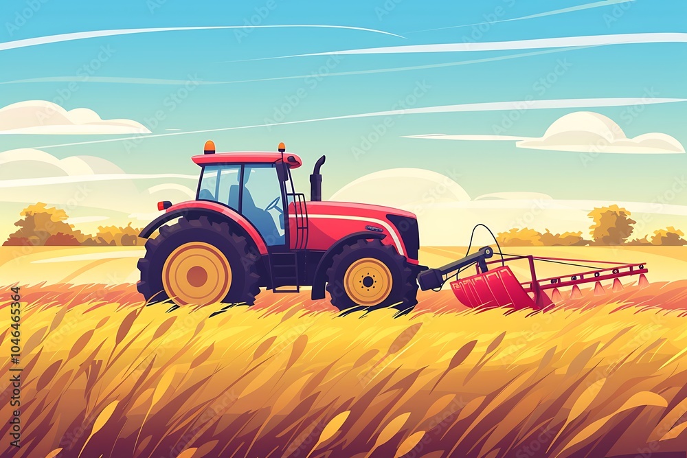 Fototapeta premium Tractor spraying in the field. Agricultural landscape