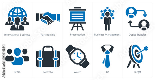 A set of 10 business icons as international buiness, partnership, presentation