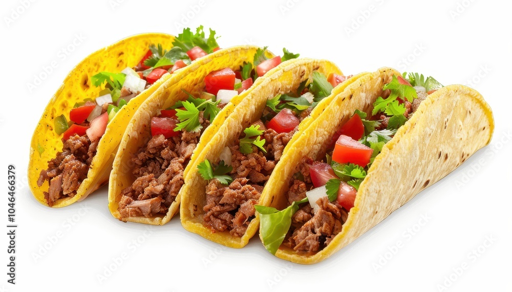 Mexican meat and veggie tacos on white background with clipping path Mexican meat and veggie tacos on white background with clipping path
